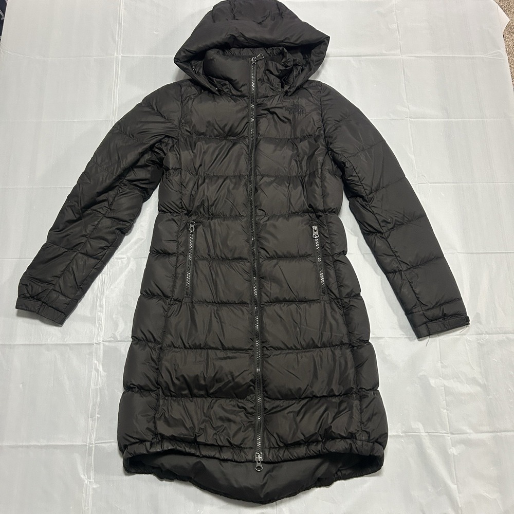 The North Face 600 Down Metropolis Puffer Parka Jacket Black Hooded Womens Sz XS